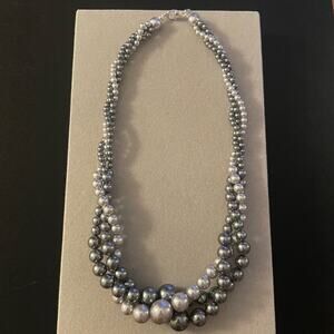 Vintage Roman Silver Tones Faux Pearls Twisted Necklace